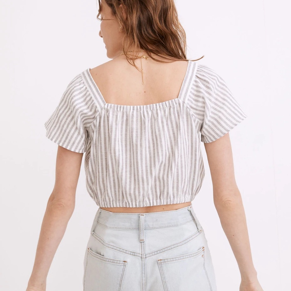 Madewell Flutter-Sleeve Cotton Button-Front Crop … - image 2